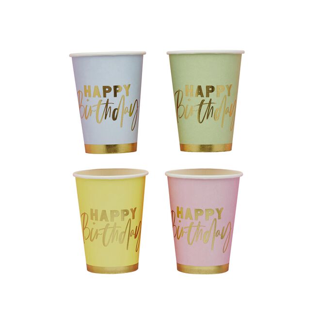 Pastel Happy Birthday Paper Cups - Pack of 8