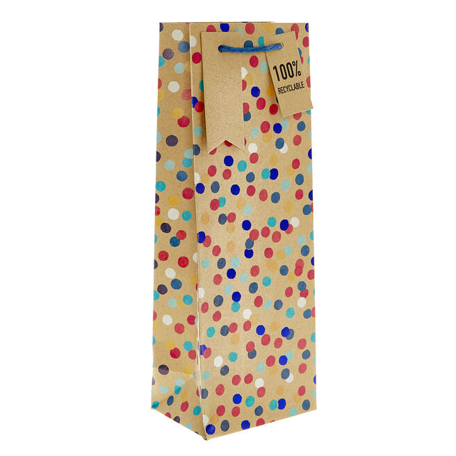 Medium Recyclable Kraft Polka-Dot Bottle Bag