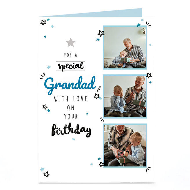 Photo Birthday Card - Grandad Blue & Black Stars