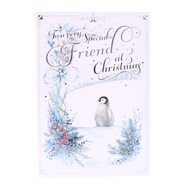 Christmas Card - Special Friend, Cute Penguin In The Snow