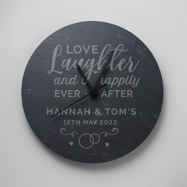 Love & Laughter Personalised Slate Hanging Clock