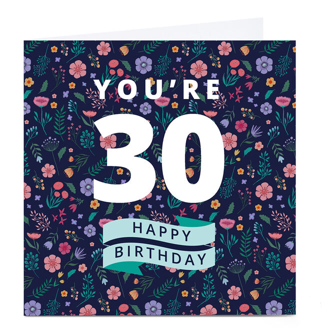 Personalised Dalia Clark Birthday Card - Blue Floral Editable Age