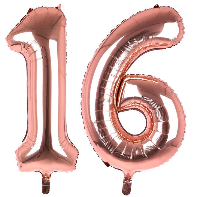 Age 16 Giant Foil Helium Numeral Balloons - Rose Gold (deflated)