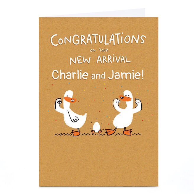 Personalised Hew Ma New Baby Card - Duck Egg