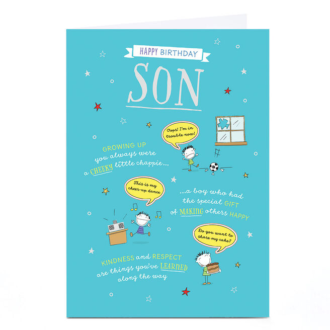 Personalised Birthday Card - Cheeky Chappie Making Other Happy, Son
