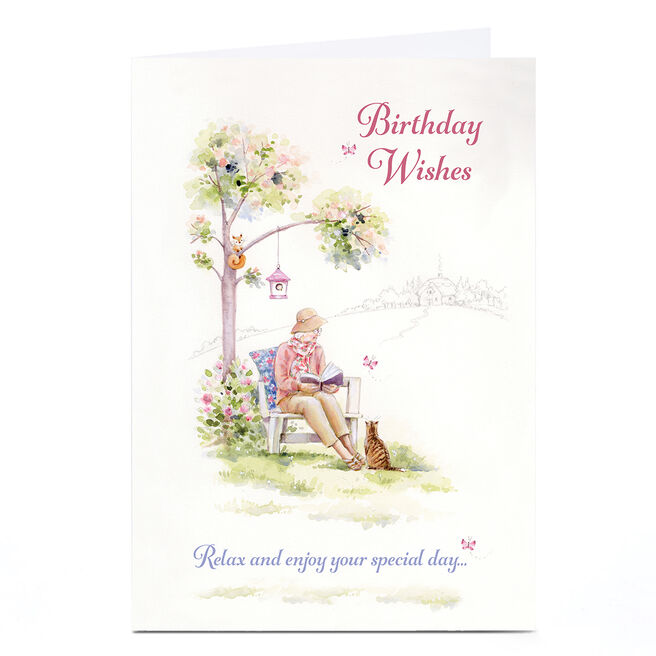 Personalised Birthday Card - Lady Reading Peaceful Garden