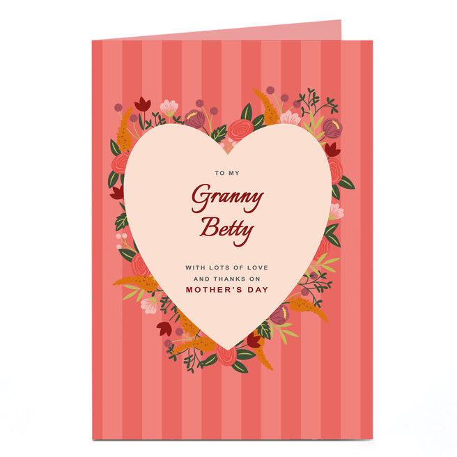 Personalised Mother's Day Card - Red Floral and Stripe