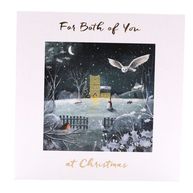Christmas Card - For You Both, Owl & Churchyard