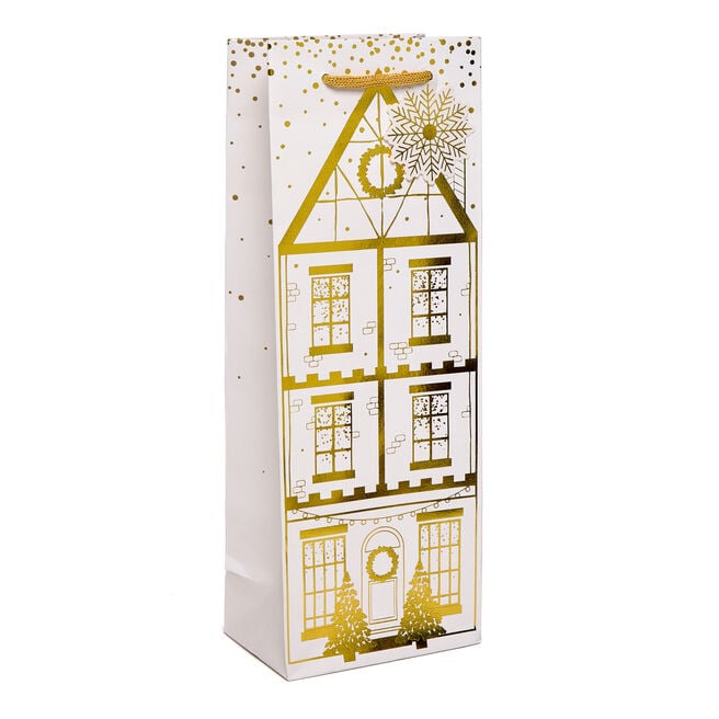 Gold Townhouse Christmas Bottle Gift Bag