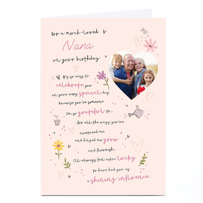 Photo Birthday Card - Grow and Flourish Garden Drawings, Nana