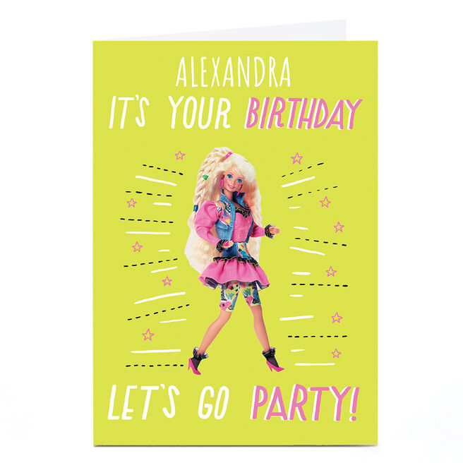 Personalised Barbie Birthday Card - Let's Go Party