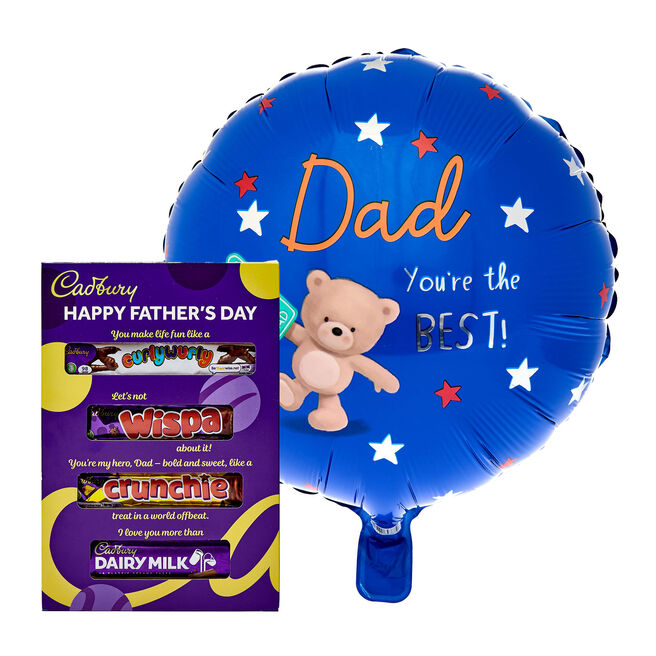 Hugs Dad Balloon & Chocolate Card - Pre-Order For Father's Day!