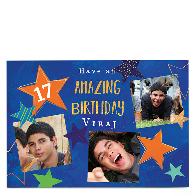 Photo Birthday Card - Amazing Birthday Stars, Editable Age