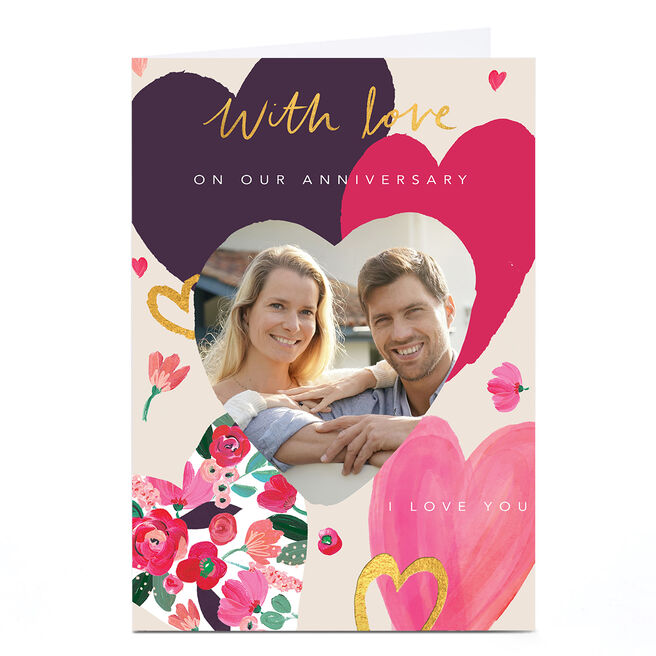Photo Anniversary Card - With Love Flowers and Hearts