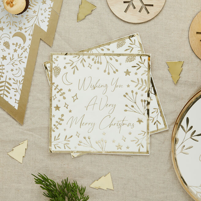 Gold Wishing You A Very Merry Christmas Paper Napkins - Pack of 16