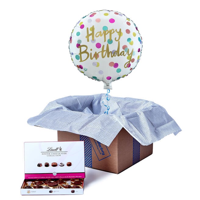 Spotty Happy Birthday Balloon & Lindt Chocolates - FREE GIFT CARD!