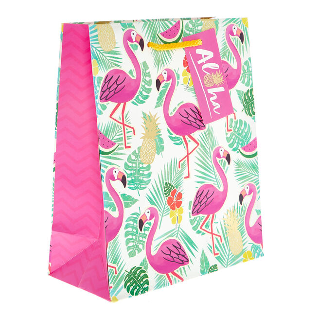 Medium Portrait Gift Bag - Aloha Flamingos