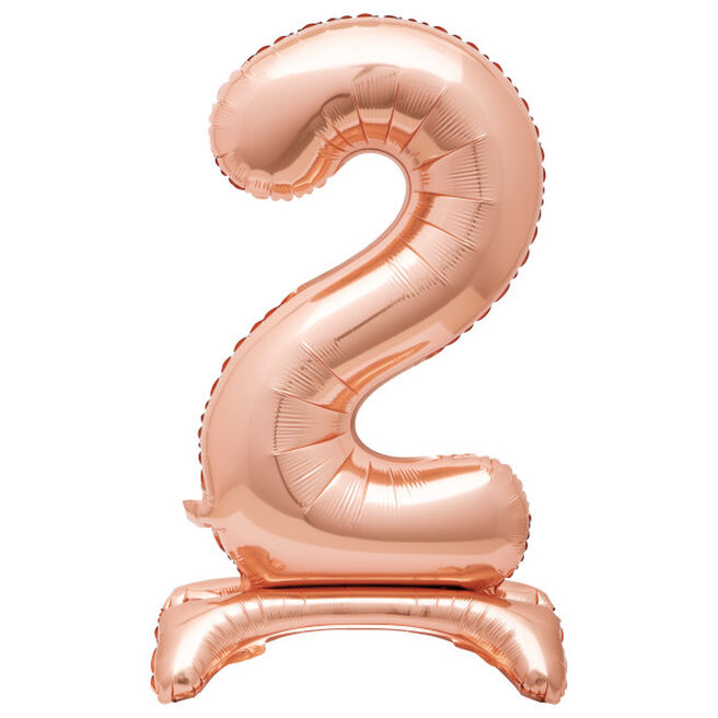 30-Inch Rose Gold Air-Fill Standing Number 2 Table Balloon