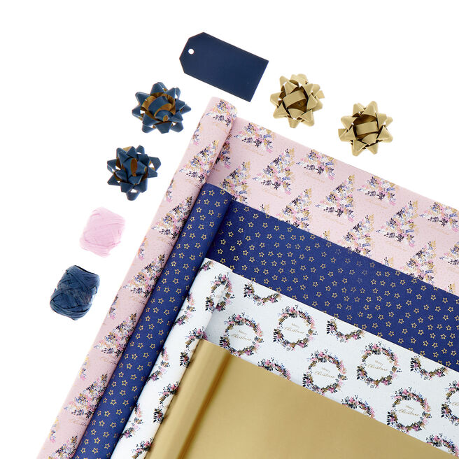 Pink Navy & Gold Christmas Gift Wrap Pack