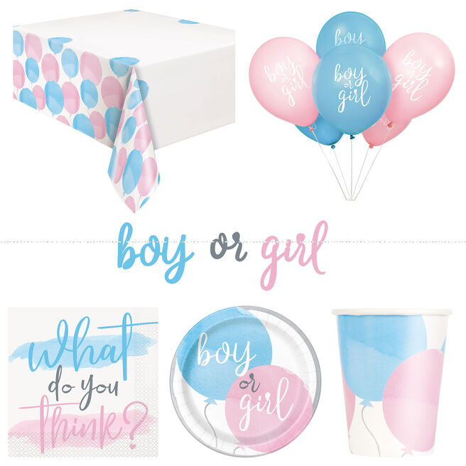 Gender Reveal Party Tableware & Decorations - 16 Guests