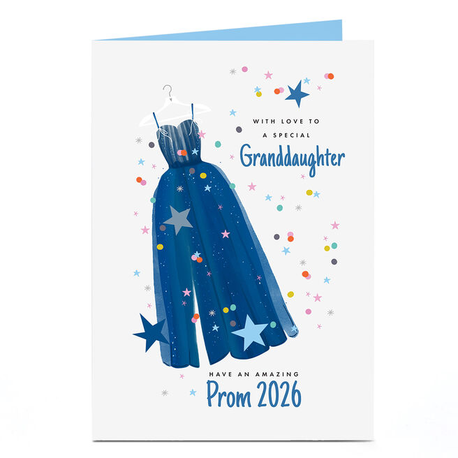 Personalised Prom Card - Blue Dress, Granddaughter
