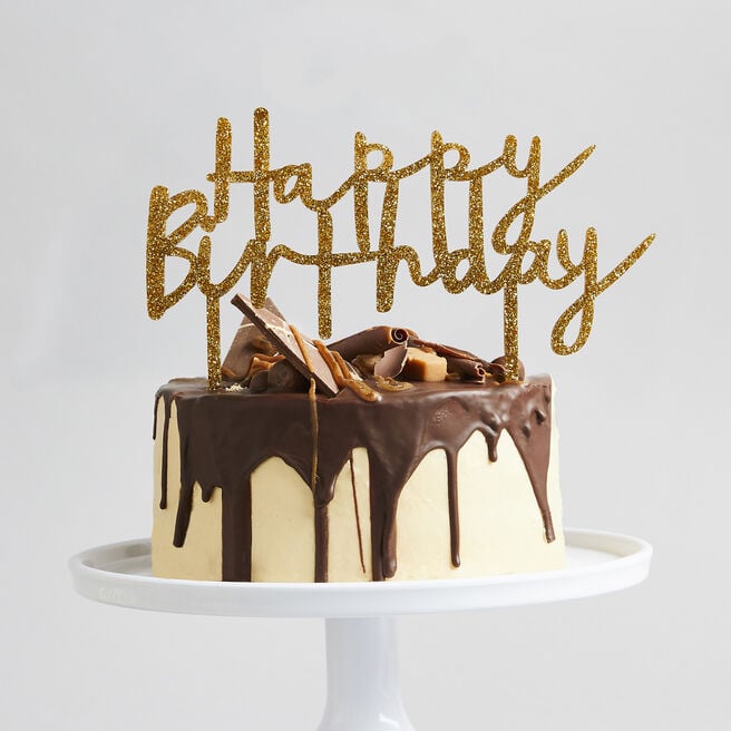 Metallic Gold Happy Birthday Glitter Acrylic Cake Topper