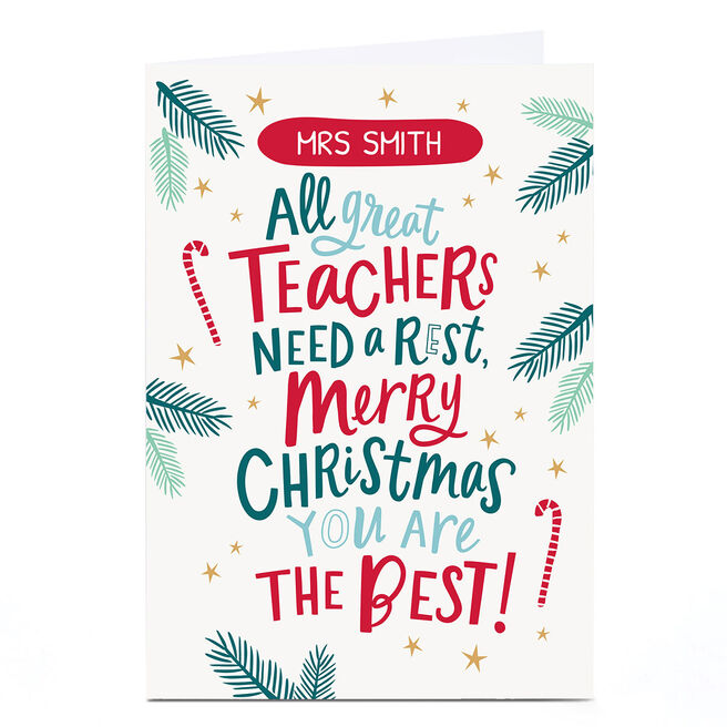 Personalised Dotty Black Designs Christmas Card - All Great Teachers