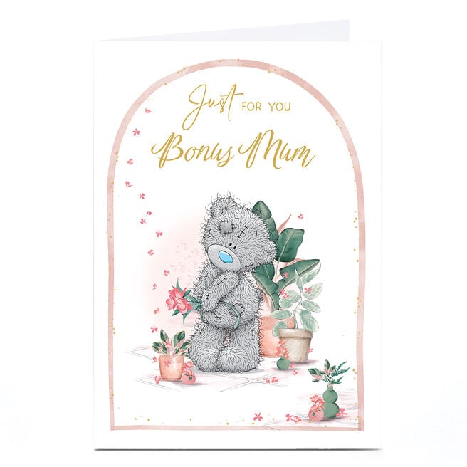 Personalised Tatty Teddy Mother's Day Card - Teddy with Flowers, Bonus Mum