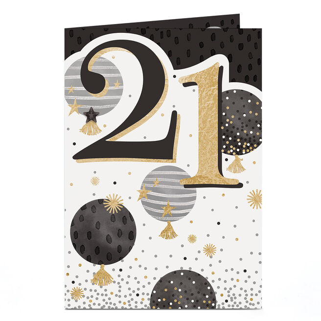 21st Birthday Card - Black and Gold Balloons