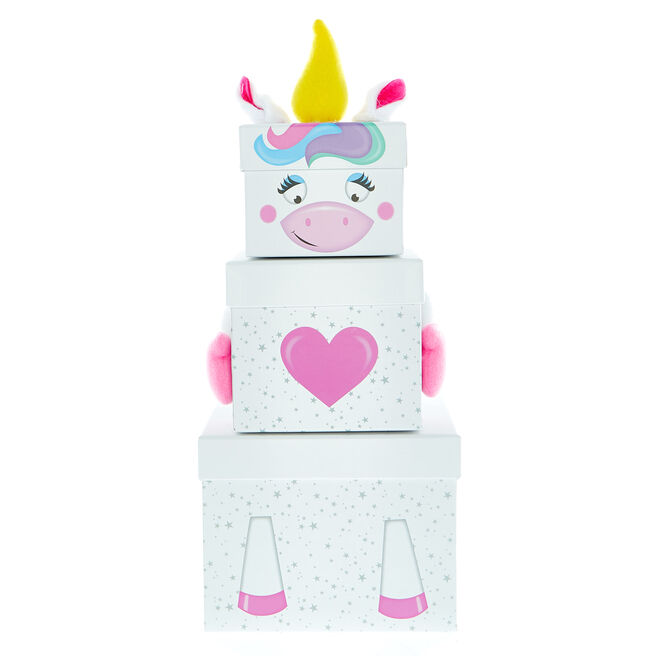 Stackable Plush Unicorn Gift Boxes - Pack Of 3