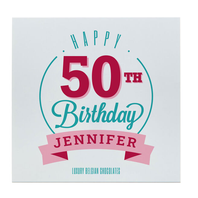 Personalised Belgian Chocolates - Happy 50th Birthday