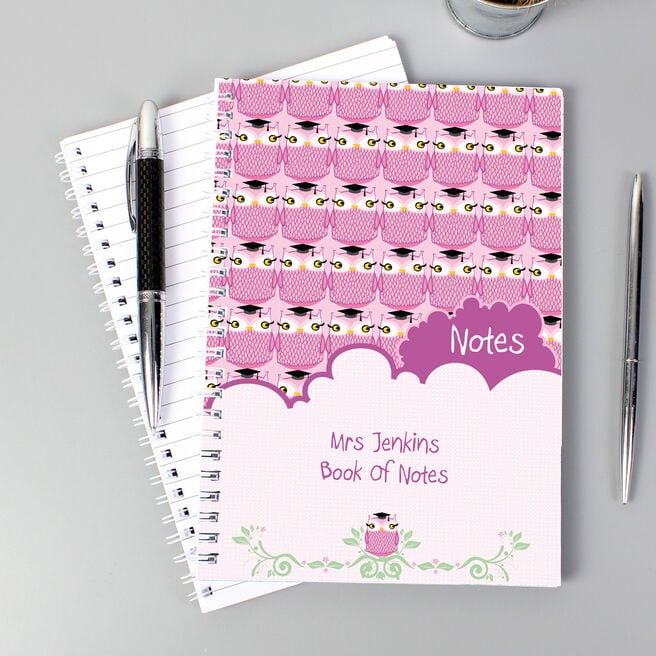 Personalised Pink Owl Teacher A5 Notebook