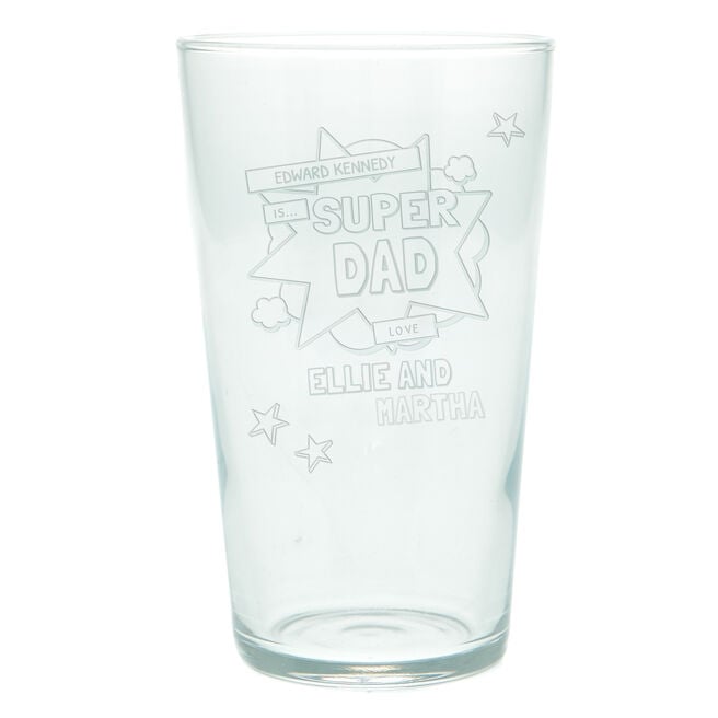 Personalised Super Hero Dad Pint Glass