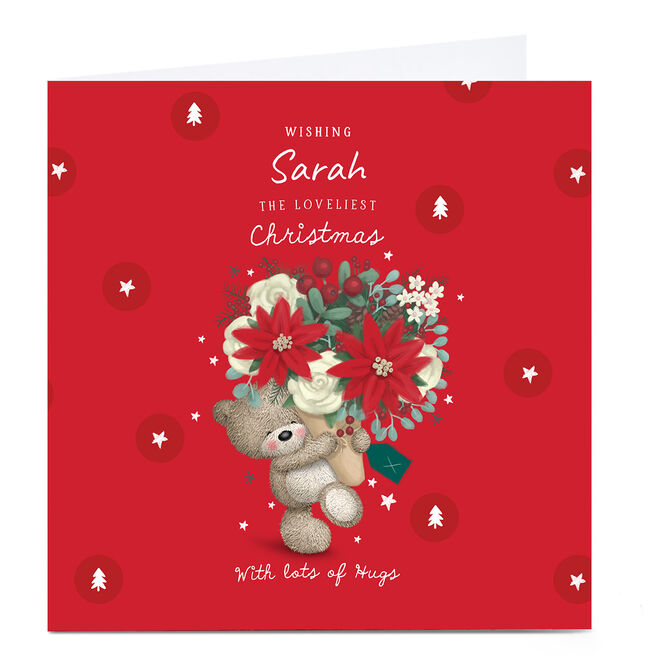Personalised Hugs Bear Christmas Card - Bear & Flowers