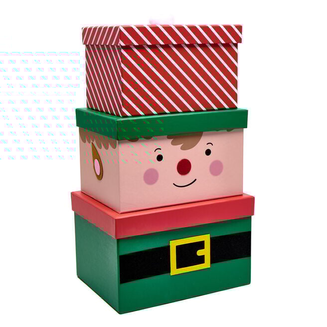 Elf Stacking Gift Boxes - Set of 3