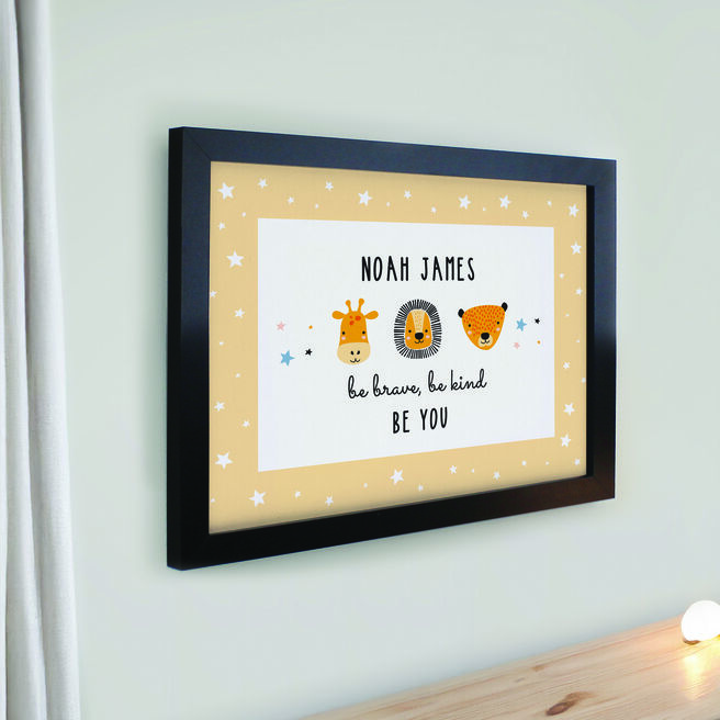 Personalised Scandi Animals Black Poster Frame