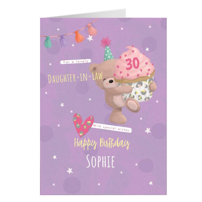 Hugs Bear Personalised Birthday Card - Daughter-in-Law Cupcake, Editable Age