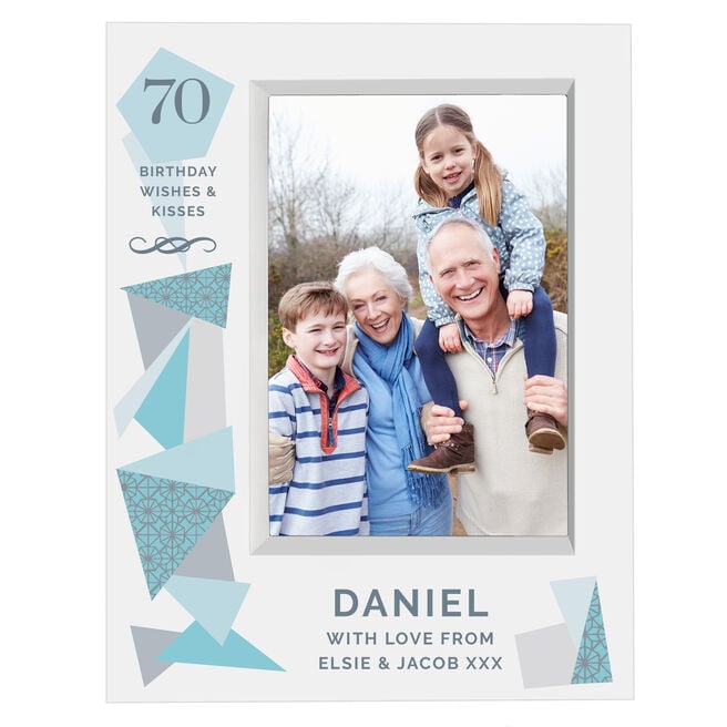 Personalised 70th Birthday Box Photo Frame - Geometric Blue
