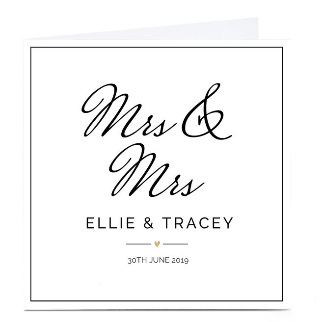 Personalised Wedding Card - Mrs & Mrs, Black & White