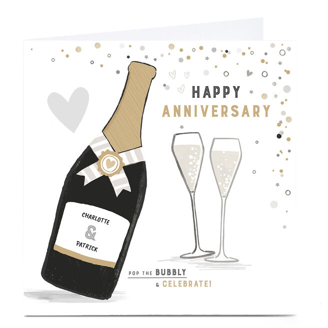 Personalised Anniversary Card - Pop The Bubbly & Celebrate
