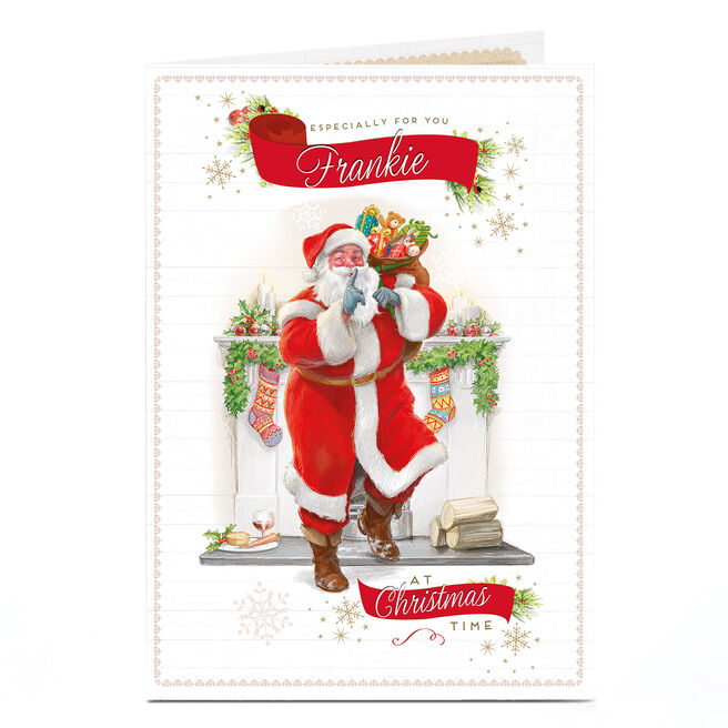 Personalised Christmas Card - Santa At The Fireplace