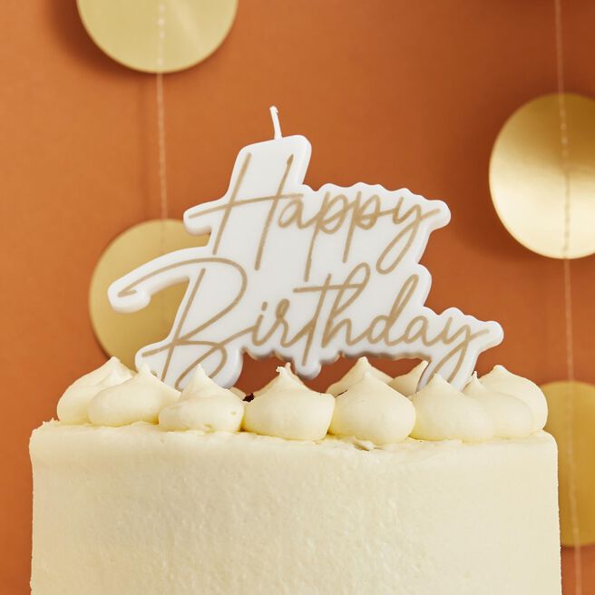Gold Happy Birthday Cake Candle 