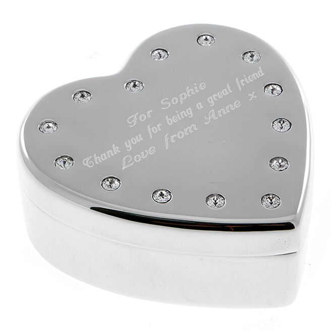 Personalised Engraved Diamante Heart-Shaped Jewellery Box