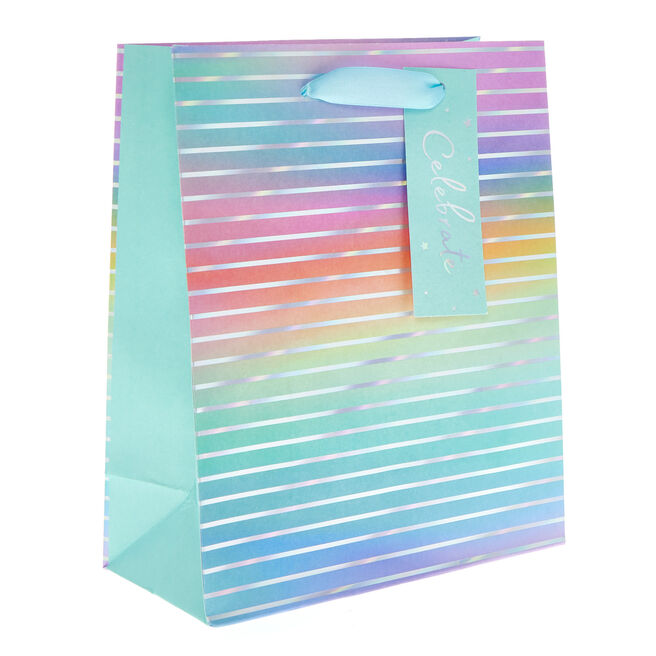 Pastel Stripes Celebrate Medium Portrait Gift Bag