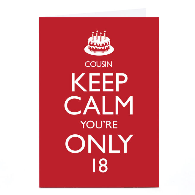 Personalised Birthday Card - Keep Calm, Cousin, Editable Age