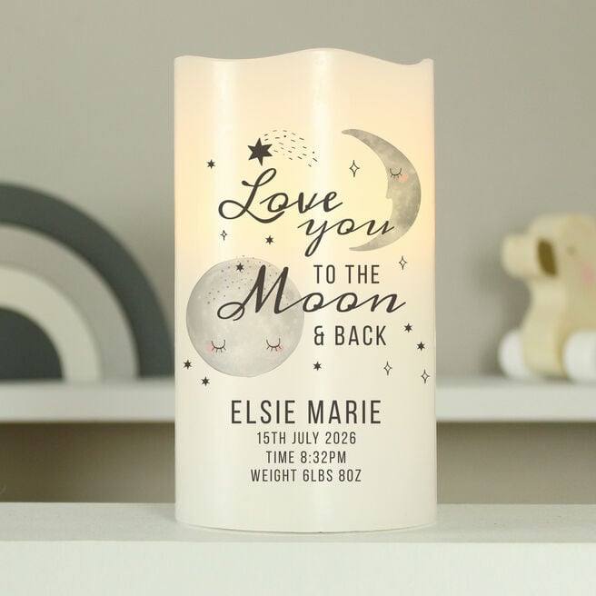 Personalised Baby To The Moon & Back LED Candle