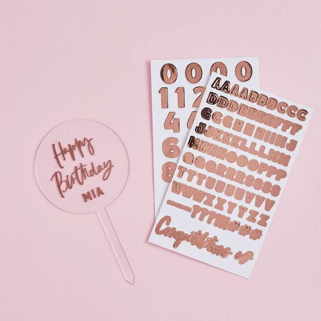 Metallic Rose Gold Customisable Acrylic Cake Topper