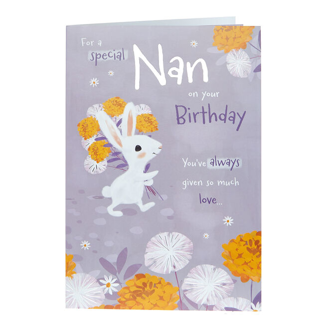 Birthday Card - Special Nan Bunny & Flowers