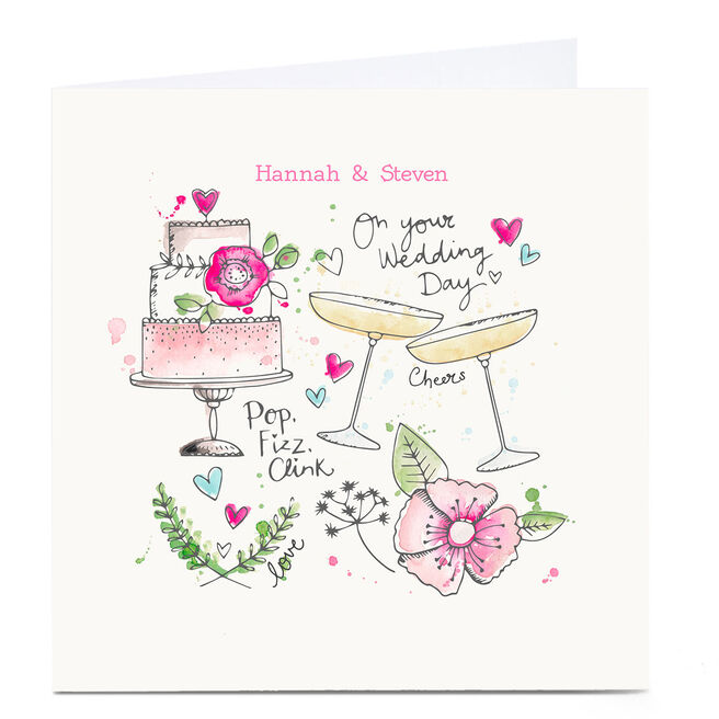 Personalised Bev Hopwood Wedding Card - Pop, Fizz, Clink