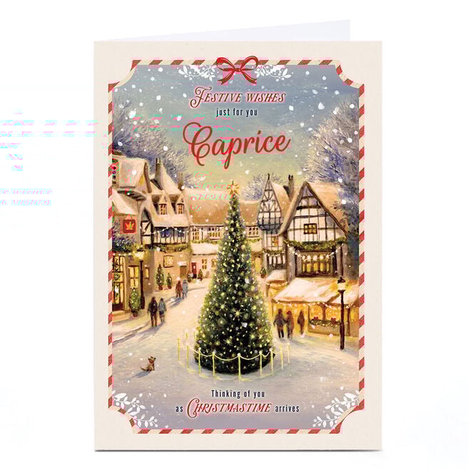 Personalised Christmas Card - Tudor Festive Village Tree, Any Name